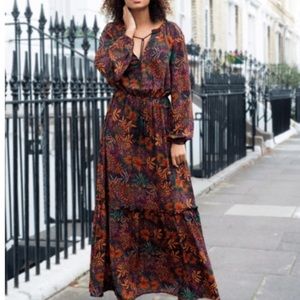 H&M Tiered Floral Maxi Dress size 2 long sleeve burnt orange